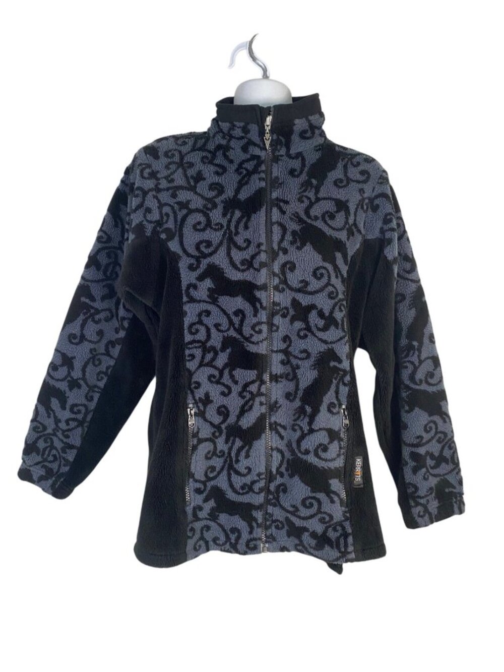 Kerrits S Full Zip Fleece Jacket Black Gray Horses Pockets Equestrian Riding